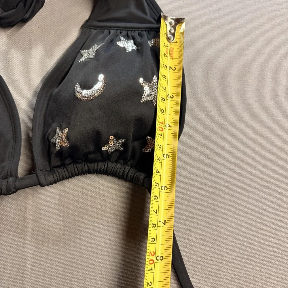 Wild Fable Womens M Black Celestial Sequin Triangle Bikini Top Stars Moons